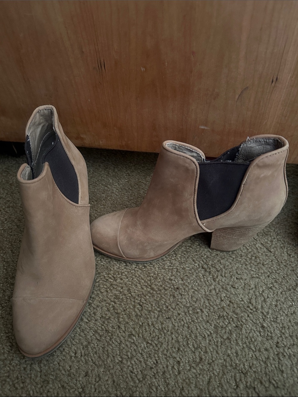 Vince Camuto Taupe Suede Ankle Booties with Block Heel